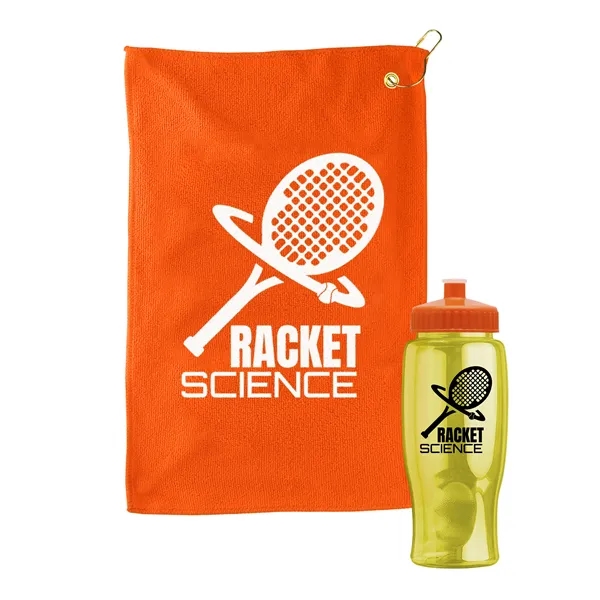 27 oz. Poly-pure transparent bottle with microfiber golf towel. Towel is... from ASI 40480 Koozie Group