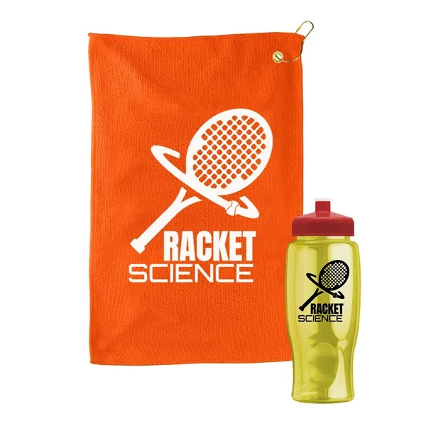 27 oz. Poly-pure transparent bottle with microfiber golf towel. Towel is... from ASI 40480 Koozie Group