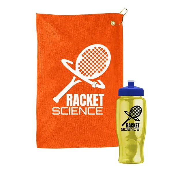 27 oz. Poly-pure transparent bottle with microfiber golf towel. Towel is... from ASI 40480 Koozie Group