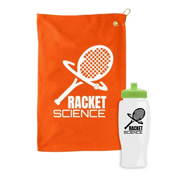 27 oz. Poly-pure transparent bottle with microfiber golf towel. Towel is... from ASI 40480 Koozie Group