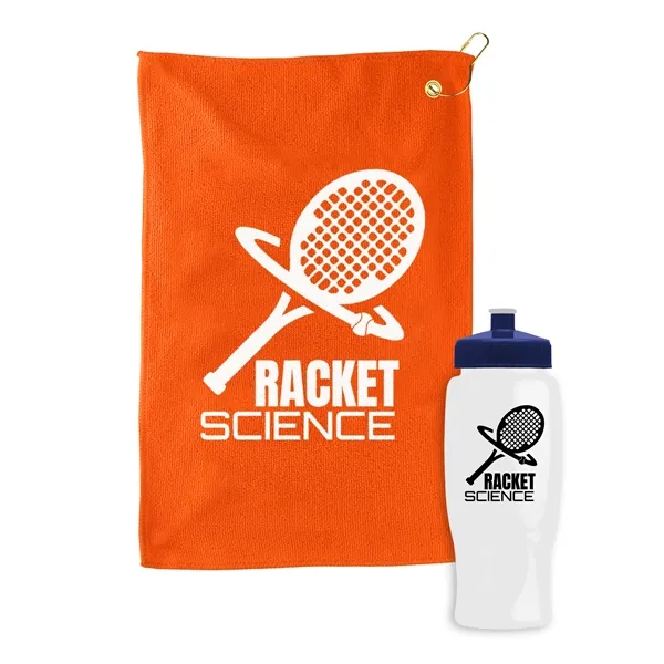 27 oz. Poly-pure transparent bottle with microfiber golf towel. Towel is... from ASI 40480 Koozie Group