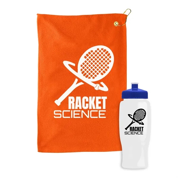 27 oz. Poly-pure transparent bottle with microfiber golf towel. Towel is... from ASI 40480 Koozie Group