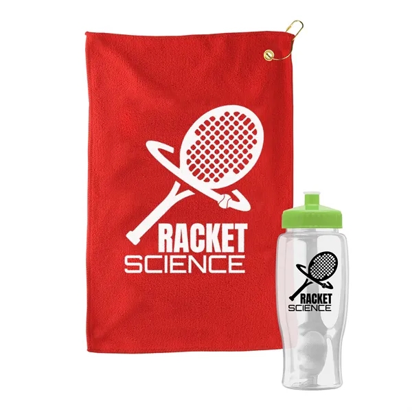 27 oz. Poly-pure transparent bottle with microfiber golf towel. Towel is... from ASI 40480 Koozie Group
