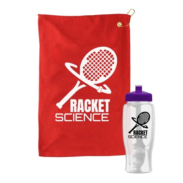 27 oz. Poly-pure transparent bottle with microfiber golf towel. Towel is... from ASI 40480 Koozie Group
