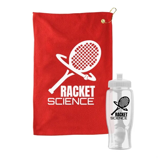 27 oz. Poly-pure transparent bottle with microfiber golf towel. Towel is... from ASI 40480 Koozie Group