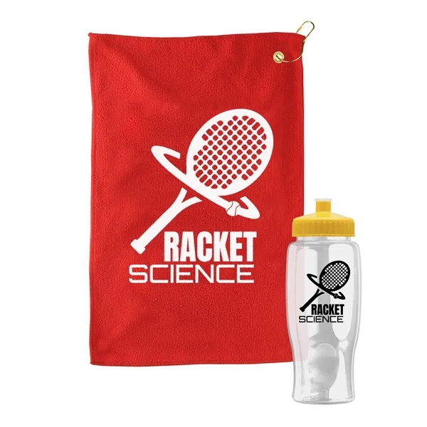 27 oz. Poly-pure transparent bottle with microfiber golf towel. Towel is... from ASI 40480 Koozie Group