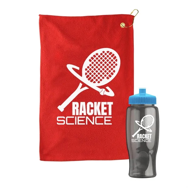 27 oz. Poly-pure transparent bottle with microfiber golf towel. Towel is... from ASI 40480 Koozie Group