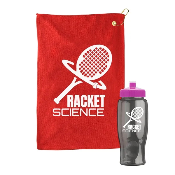 27 oz. Poly-pure transparent bottle with microfiber golf towel. Towel is... from ASI 40480 Koozie Group