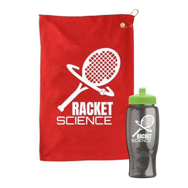 27 oz. Poly-pure transparent bottle with microfiber golf towel. Towel is... from ASI 40480 Koozie Group