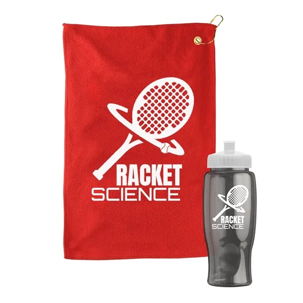 27 oz. Poly-pure transparent bottle with microfiber golf towel. Towel is... from ASI 40480 Koozie Group
