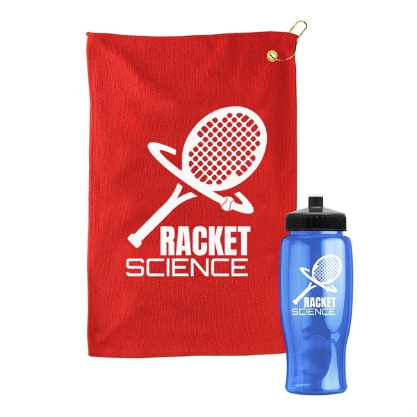 27 oz. Poly-pure transparent bottle with microfiber golf towel. Towel is... from ASI 40480 Koozie Group