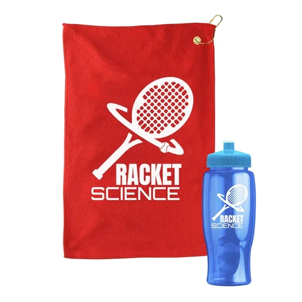 27 oz. Poly-pure transparent bottle with microfiber golf towel. Towel is... from ASI 40480 Koozie Group