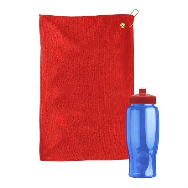 27 oz. Poly-pure transparent bottle with microfiber golf towel. Towel is... from ASI 40480 Koozie Group
