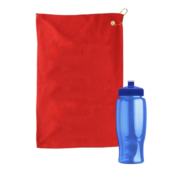 27 oz. Poly-pure transparent bottle with microfiber golf towel. Towel is... from ASI 40480 Koozie Group