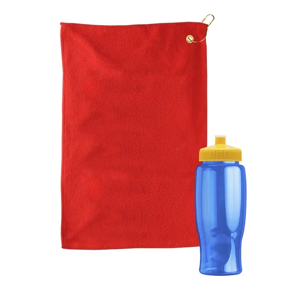 27 oz. Poly-pure transparent bottle with microfiber golf towel. Towel is... from ASI 40480 Koozie Group