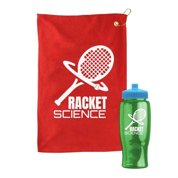 27 oz. Poly-pure transparent bottle with microfiber golf towel. Towel is... from ASI 40480 Koozie Group