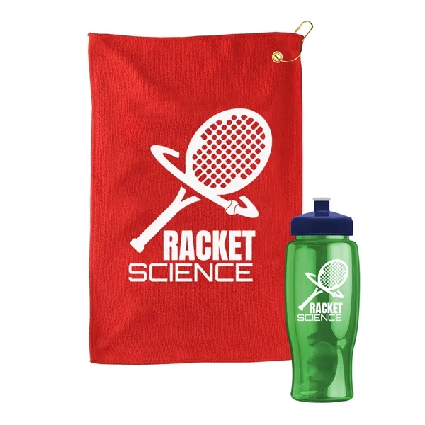 27 oz. Poly-pure transparent bottle with microfiber golf towel. Towel is... from ASI 40480 Koozie Group