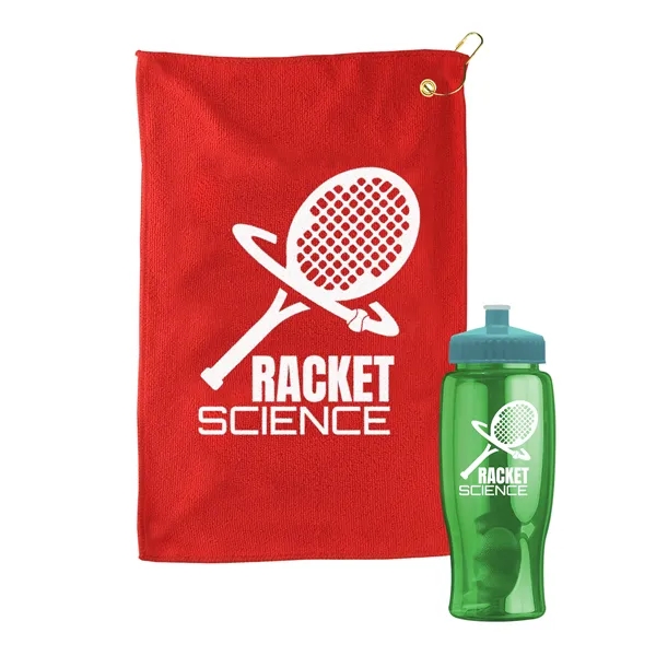 27 oz. Poly-pure transparent bottle with microfiber golf towel. Towel is... from ASI 40480 Koozie Group