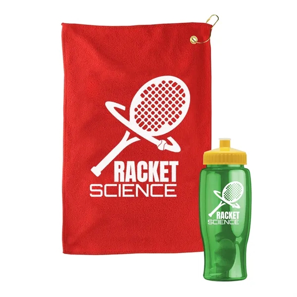 27 oz. Poly-pure transparent bottle with microfiber golf towel. Towel is... from ASI 40480 Koozie Group