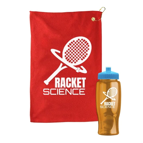 27 oz. Poly-pure transparent bottle with microfiber golf towel. Towel is... from ASI 40480 Koozie Group