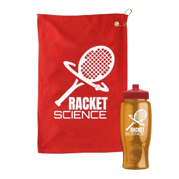 27 oz. Poly-pure transparent bottle with microfiber golf towel. Towel is... from ASI 40480 Koozie Group
