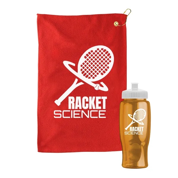 27 oz. Poly-pure transparent bottle with microfiber golf towel. Towel is... from ASI 40480 Koozie Group