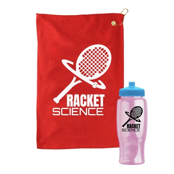 27 oz. Poly-pure transparent bottle with microfiber golf towel. Towel is... from ASI 40480 Koozie Group