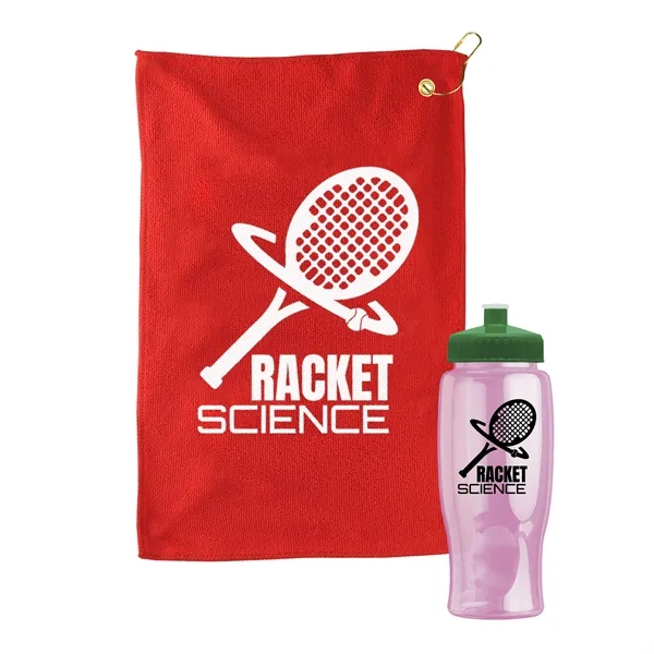 27 oz. Poly-pure transparent bottle with microfiber golf towel. Towel is... from ASI 40480 Koozie Group