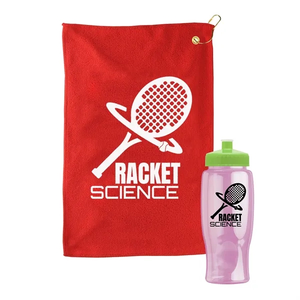 27 oz. Poly-pure transparent bottle with microfiber golf towel. Towel is... from ASI 40480 Koozie Group