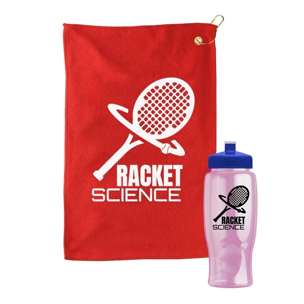 27 oz. Poly-pure transparent bottle with microfiber golf towel. Towel is... from ASI 40480 Koozie Group
