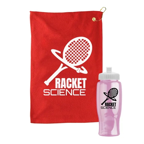 27 oz. Poly-pure transparent bottle with microfiber golf towel. Towel is... from ASI 40480 Koozie Group