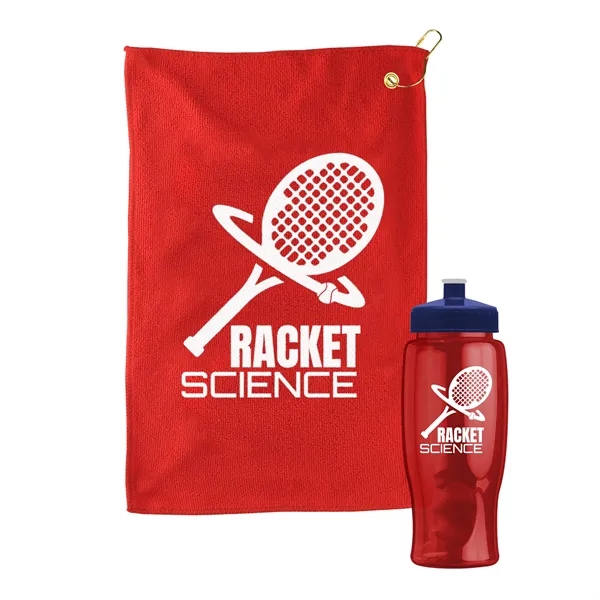27 oz. Poly-pure transparent bottle with microfiber golf towel. Towel is... from ASI 40480 Koozie Group