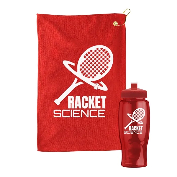 27 oz. Poly-pure transparent bottle with microfiber golf towel. Towel is... from ASI 40480 Koozie Group