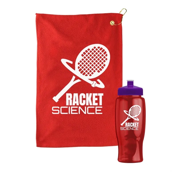 27 oz. Poly-pure transparent bottle with microfiber golf towel. Towel is... from ASI 40480 Koozie Group