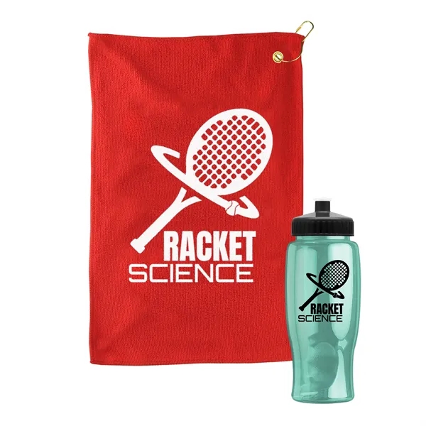 27 oz. Poly-pure transparent bottle with microfiber golf towel. Towel is... from ASI 40480 Koozie Group