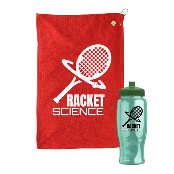 27 oz. Poly-pure transparent bottle with microfiber golf towel. Towel is... from ASI 40480 Koozie Group