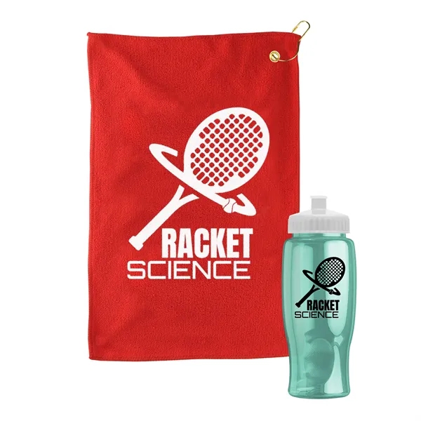 27 oz. Poly-pure transparent bottle with microfiber golf towel. Towel is... from ASI 40480 Koozie Group