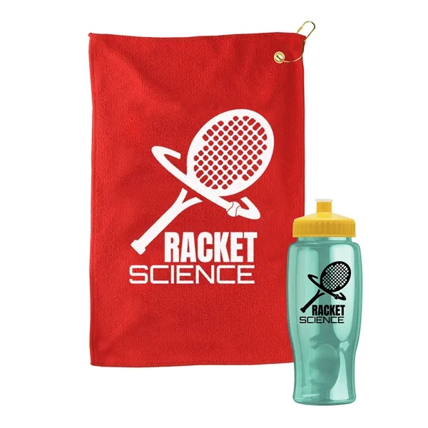 27 oz. Poly-pure transparent bottle with microfiber golf towel. Towel is... from ASI 40480 Koozie Group
