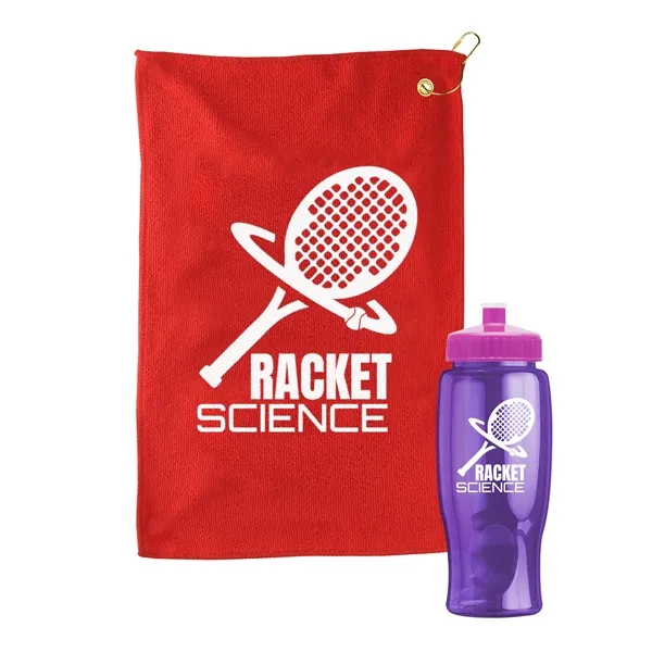 27 oz. Poly-pure transparent bottle with microfiber golf towel. Towel is... from ASI 40480 Koozie Group