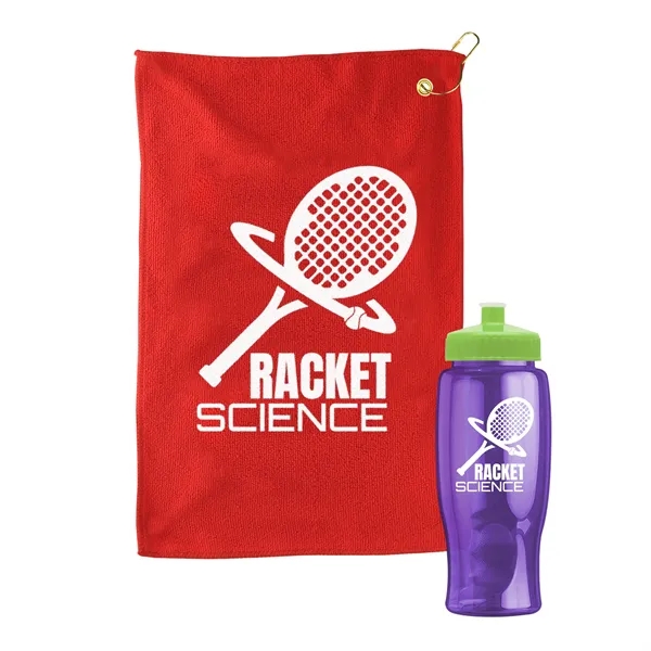 27 oz. Poly-pure transparent bottle with microfiber golf towel. Towel is... from ASI 40480 Koozie Group