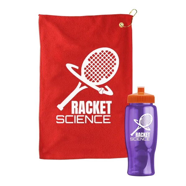 27 oz. Poly-pure transparent bottle with microfiber golf towel. Towel is... from ASI 40480 Koozie Group