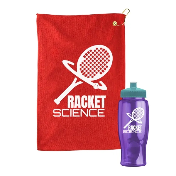 27 oz. Poly-pure transparent bottle with microfiber golf towel. Towel is... from ASI 40480 Koozie Group