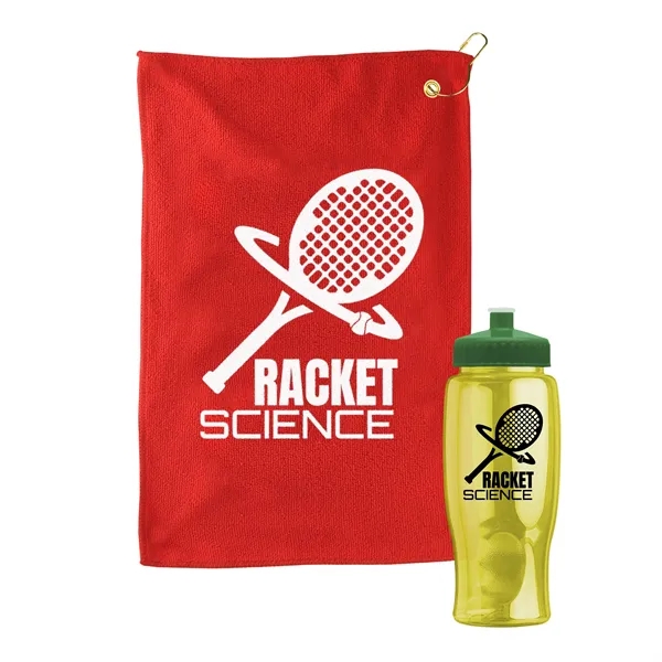 27 oz. Poly-pure transparent bottle with microfiber golf towel. Towel is... from ASI 40480 Koozie Group