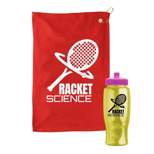 27 oz. Poly-pure transparent bottle with microfiber golf towel. Towel is... from ASI 40480 Koozie Group