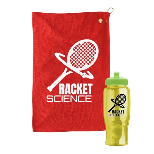 27 oz. Poly-pure transparent bottle with microfiber golf towel. Towel is... from ASI 40480 Koozie Group