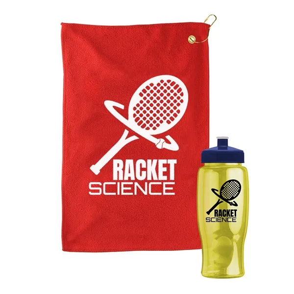 27 oz. Poly-pure transparent bottle with microfiber golf towel. Towel is... from ASI 40480 Koozie Group
