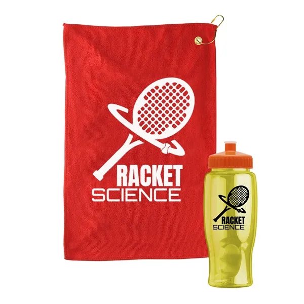 27 oz. Poly-pure transparent bottle with microfiber golf towel. Towel is... from ASI 40480 Koozie Group