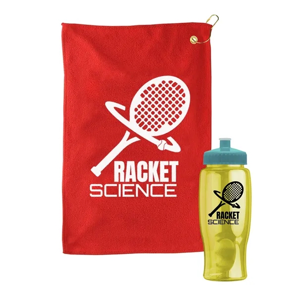 27 oz. Poly-pure transparent bottle with microfiber golf towel. Towel is... from ASI 40480 Koozie Group