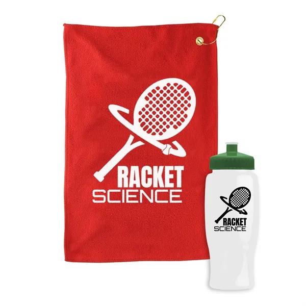 27 oz. Poly-pure transparent bottle with microfiber golf towel. Towel is... from ASI 40480 Koozie Group