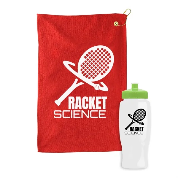 27 oz. Poly-pure transparent bottle with microfiber golf towel. Towel is... from ASI 40480 Koozie Group